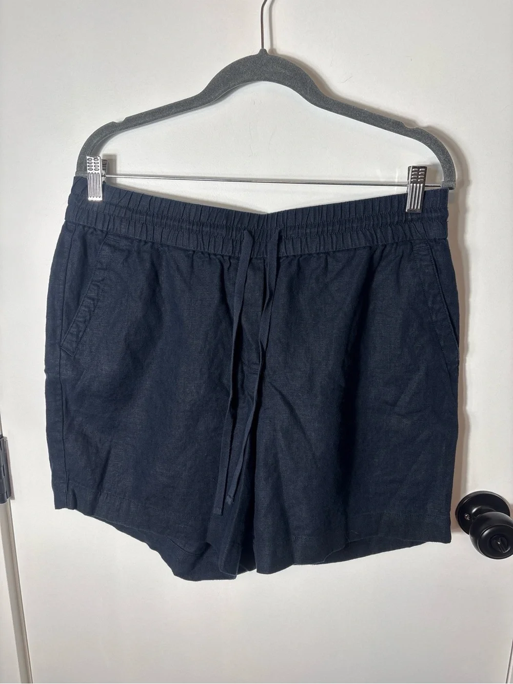 Talbots Blue Linen Blend Drawstring Shorts Size L Coastal Grandma Summer Resort